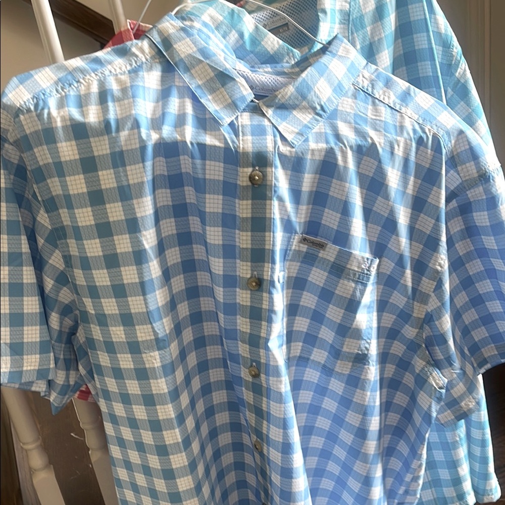 Columbia Blue and White Casual Button Down Shirt